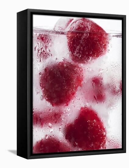 A Glass of Water with Raspberry Ice Cubes-Nadja Walger-Framed Premier Image Canvas