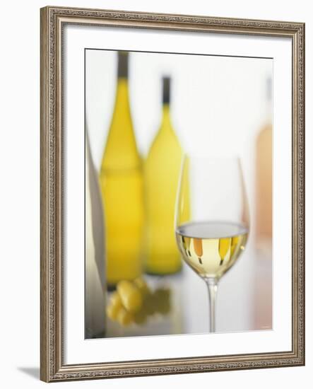 A Glass of White Wine and Wine Bottles in Background-Ulrike Koeb-Framed Photographic Print