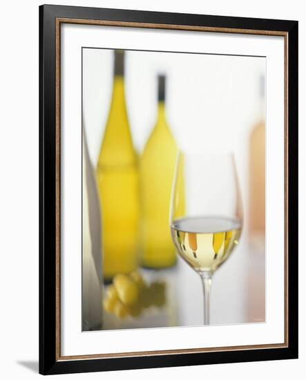 A Glass of White Wine and Wine Bottles in Background-Ulrike Koeb-Framed Photographic Print