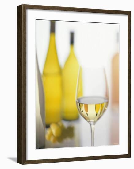 A Glass of White Wine and Wine Bottles in Background-Ulrike Koeb-Framed Photographic Print