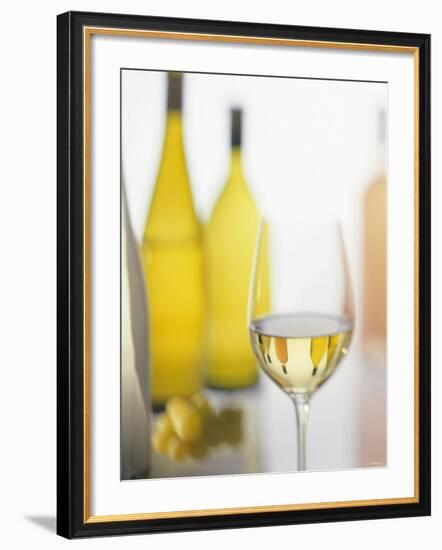 A Glass of White Wine and Wine Bottles in Background-Ulrike Koeb-Framed Photographic Print