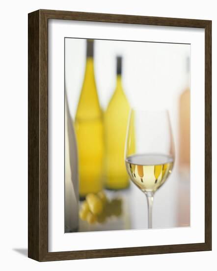 A Glass of White Wine and Wine Bottles in Background-Ulrike Koeb-Framed Photographic Print