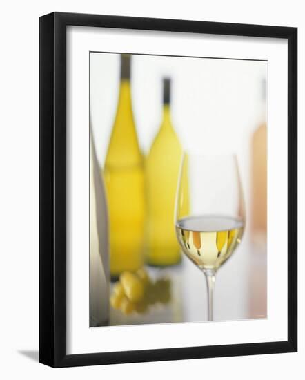 A Glass of White Wine and Wine Bottles in Background-Ulrike Koeb-Framed Photographic Print