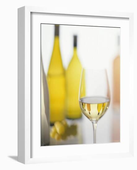 A Glass of White Wine and Wine Bottles in Background-Ulrike Koeb-Framed Photographic Print