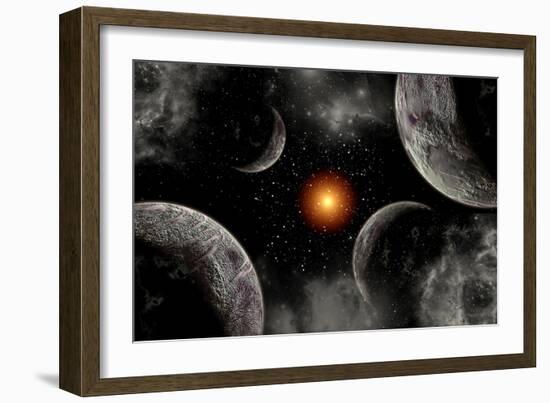 A Globular Star Cluster with a Red Giant Star and its Planetary System-null-Framed Art Print