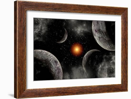 A Globular Star Cluster with a Red Giant Star and its Planetary System-null-Framed Art Print