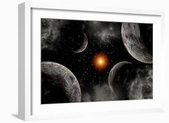 A Globular Star Cluster with a Red Giant Star and its Planetary System-null-Framed Art Print