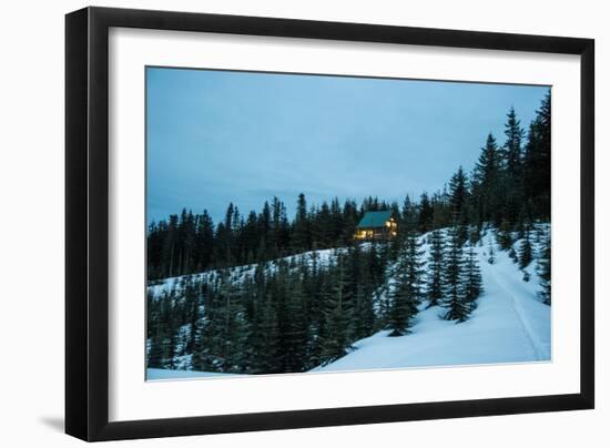 A Glowing Backcountry Hut At Night Near Mt Rainier National Park, Wa In The Middle Of Winter-Michael Hanson-Framed Photographic Print