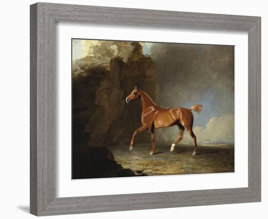 A Golden Chestnut Racehorse by a Rock Formation, 1800-Benjamin Marshall-Framed Giclee Print