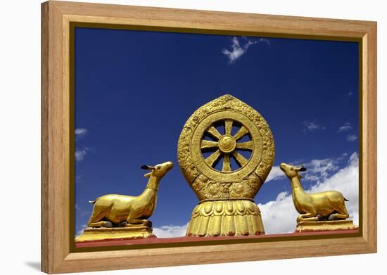 A Golden Dharma Wheel and Deer Sculptures-Simon Montgomery-Framed Premier Image Canvas