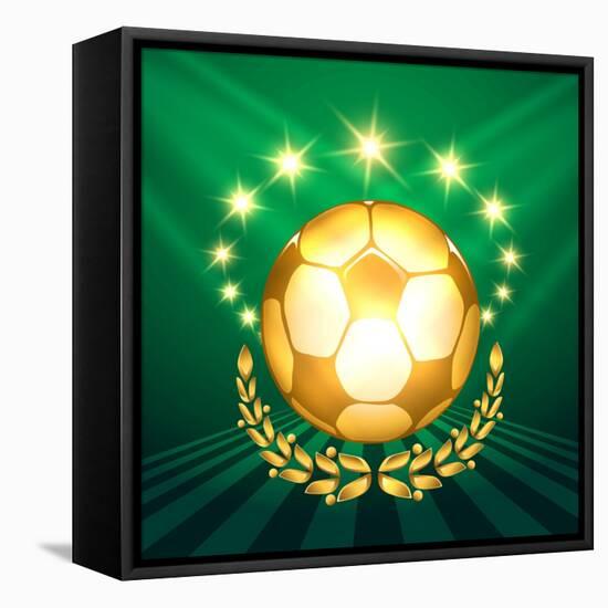 A Golden Soccer Ball with Laurel Wreath Against Shining Stars and Green-Olena Bogadereva-Framed Stretched Canvas