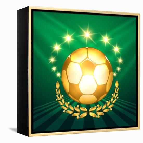 A Golden Soccer Ball with Laurel Wreath Against Shining Stars and Green-Olena Bogadereva-Framed Stretched Canvas
