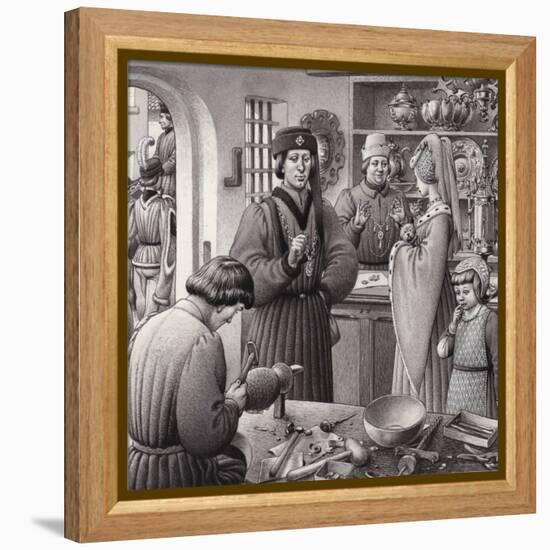 A Goldsmith's Shop in 15th Century Italy-Pat Nicolle-Framed Premier Image Canvas