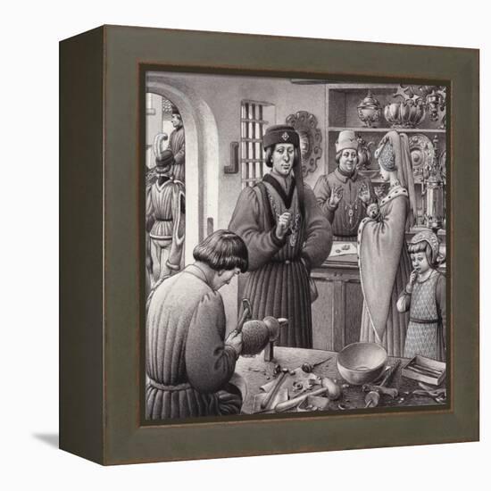 A Goldsmith's Shop in 15th Century Italy-Pat Nicolle-Framed Premier Image Canvas