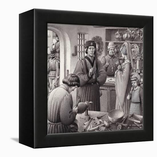 A Goldsmith's Shop in 15th Century Italy-Pat Nicolle-Framed Premier Image Canvas