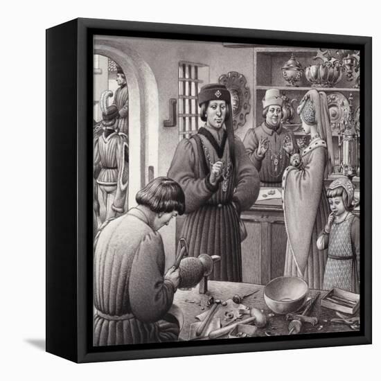 A Goldsmith's Shop in 15th Century Italy-Pat Nicolle-Framed Premier Image Canvas