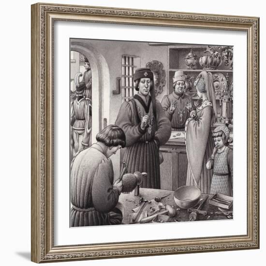 A Goldsmith's Shop in 15th Century Italy-Pat Nicolle-Framed Giclee Print