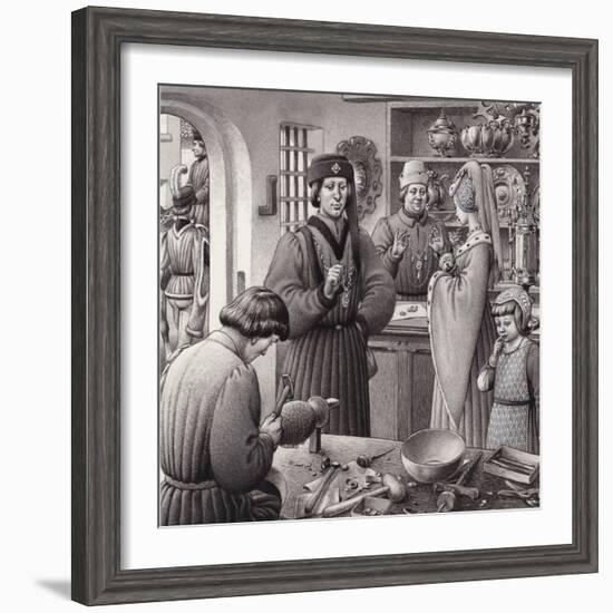 A Goldsmith's Shop in 15th Century Italy-Pat Nicolle-Framed Giclee Print