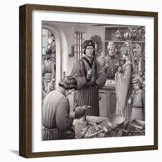 A Goldsmith's Shop in 15th Century Italy-Pat Nicolle-Framed Giclee Print