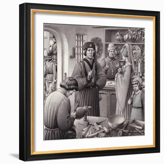 A Goldsmith's Shop in 15th Century Italy-Pat Nicolle-Framed Giclee Print