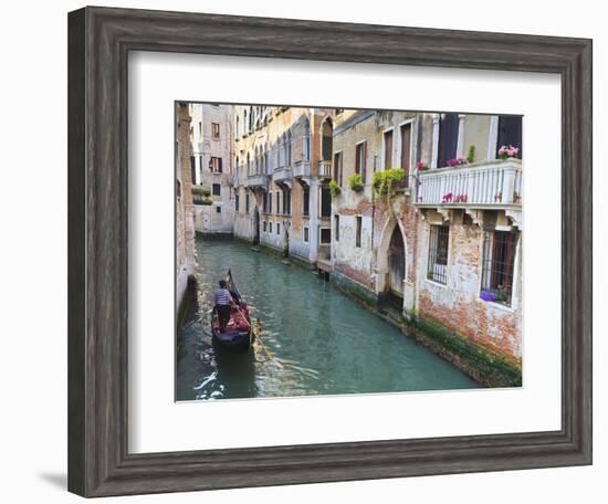 A Gondola on a Canal in Venice, UNESCO World Heritage Site. Veneto, Italy, Europe-Amanda Hall-Framed Photographic Print