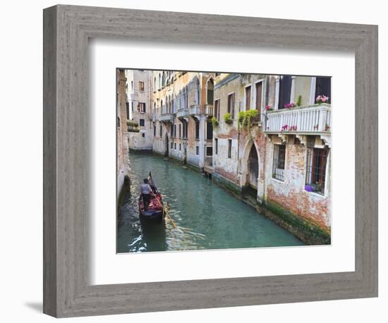 A Gondola on a Canal in Venice, UNESCO World Heritage Site. Veneto, Italy, Europe-Amanda Hall-Framed Photographic Print