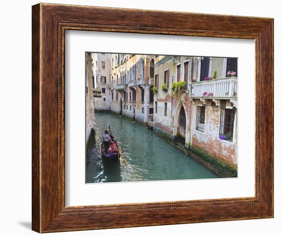 A Gondola on a Canal in Venice, UNESCO World Heritage Site. Veneto, Italy, Europe-Amanda Hall-Framed Photographic Print