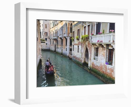 A Gondola on a Canal in Venice, UNESCO World Heritage Site. Veneto, Italy, Europe-Amanda Hall-Framed Photographic Print