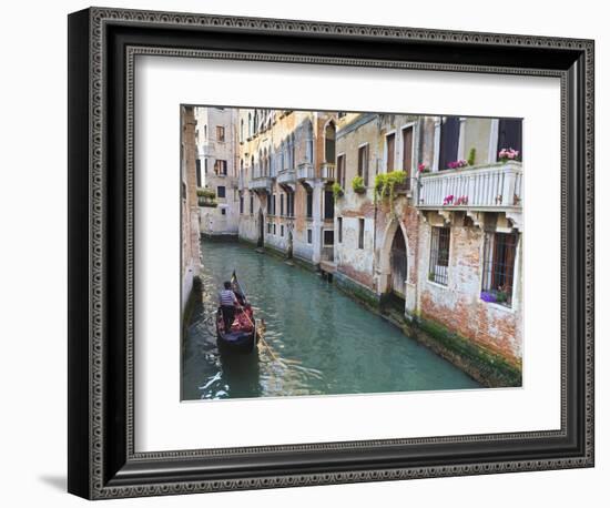 A Gondola on a Canal in Venice, UNESCO World Heritage Site. Veneto, Italy, Europe-Amanda Hall-Framed Photographic Print