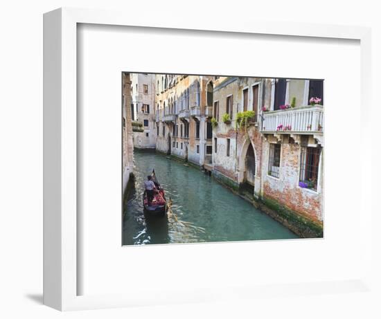 A Gondola on a Canal in Venice, UNESCO World Heritage Site. Veneto, Italy, Europe-Amanda Hall-Framed Photographic Print