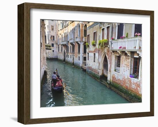 A Gondola on a Canal in Venice, UNESCO World Heritage Site. Veneto, Italy, Europe-Amanda Hall-Framed Photographic Print