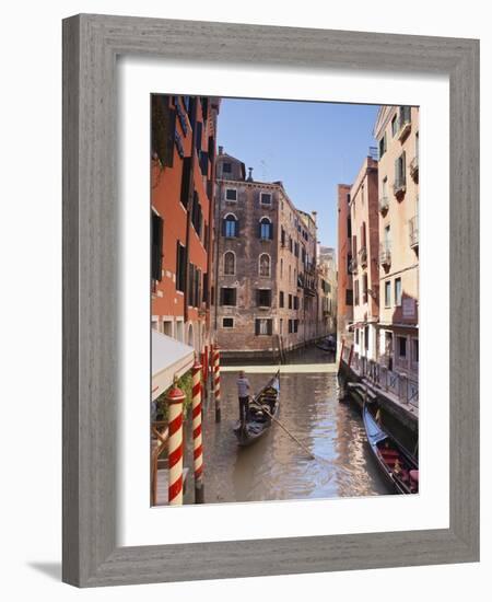 A Gondola on a Canal in Venice, UNESCO World Heritage Site, Veneto, Italy, Europe-null-Framed Photographic Print