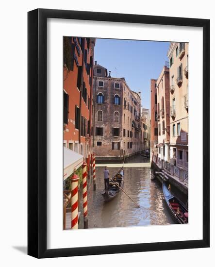 A Gondola on a Canal in Venice, UNESCO World Heritage Site, Veneto, Italy, Europe-null-Framed Photographic Print