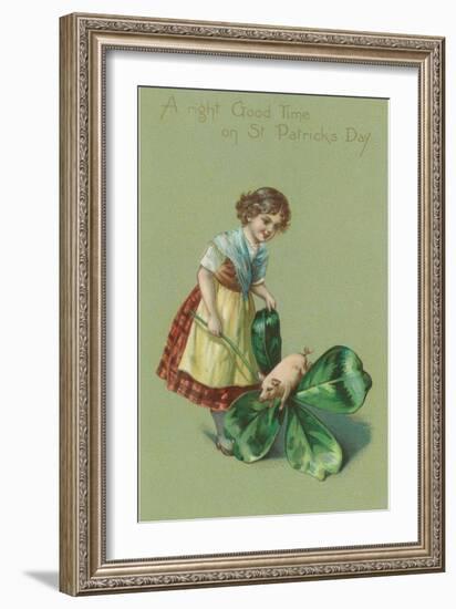 A Good Time on St. Patricks Day, Pig and Giant Shamrock-null-Framed Premium Giclee Print