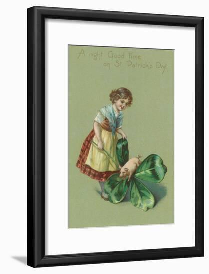 A Good Time on St. Patricks Day, Pig and Giant Shamrock-null-Framed Art Print