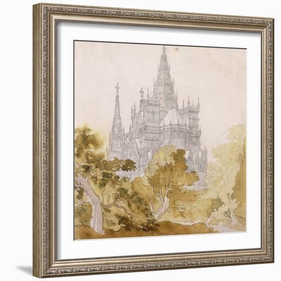 A Gothic Cathederal Near Bauman; Eine Gotische Kathedrale Hinter Baumen, 1814-15-Karl Friedrich Schinkel-Framed Giclee Print