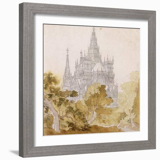 A Gothic Cathederal Near Bauman; Eine Gotische Kathedrale Hinter Baumen, 1814-15-Karl Friedrich Schinkel-Framed Giclee Print