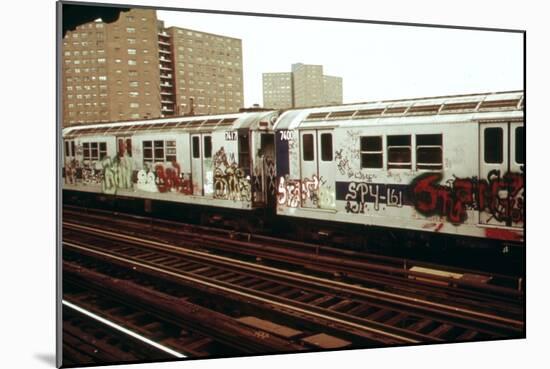 A Graffiti Painted Subway Train with Housing Projects in the Background, May 1973-null-Mounted Photo