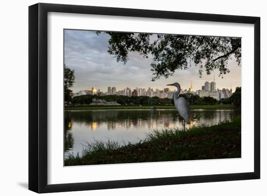 A Great Egret Looks Out over a Lake in Sao Paulo's Ibirapuera Park-Alex Saberi-Framed Photographic Print