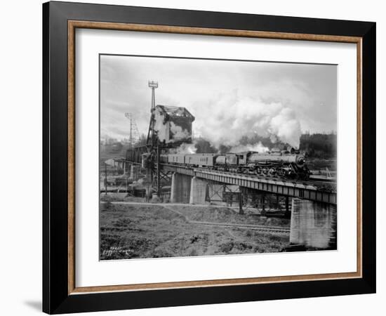 A Great Northern Railway Train on the G.N.R. Bridge across the Lake Washington Ship Canal in Ballar-Ashael Curtis-Framed Giclee Print