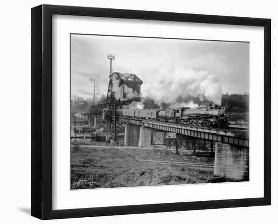 A Great Northern Railway Train on the G.N.R. Bridge across the Lake Washington Ship Canal in Ballar-Ashael Curtis-Framed Giclee Print