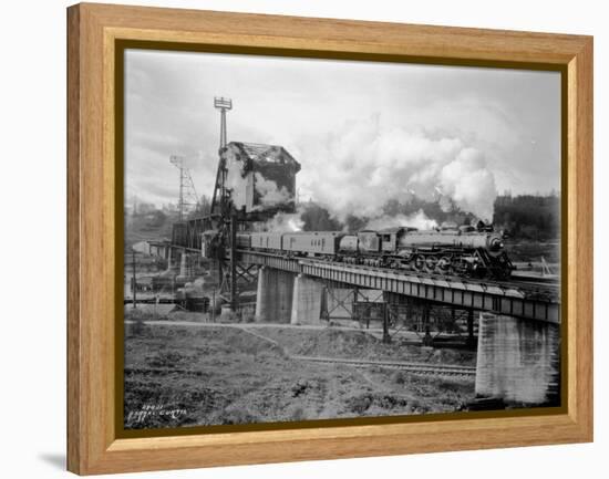 A Great Northern Railway Train on the G.N.R. Bridge across the Lake Washington Ship Canal in Ballar-Ashael Curtis-Framed Premier Image Canvas