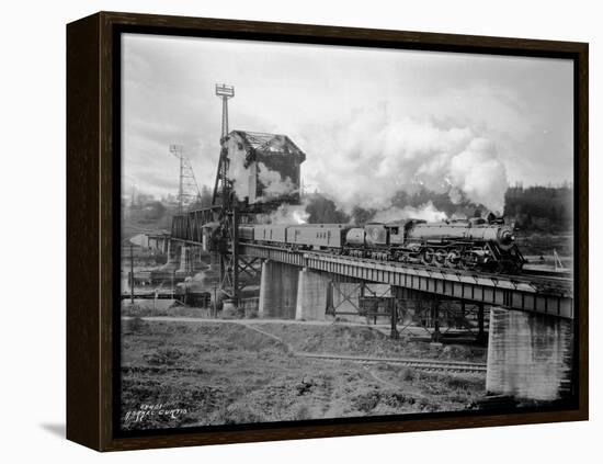 A Great Northern Railway Train on the G.N.R. Bridge across the Lake Washington Ship Canal in Ballar-Ashael Curtis-Framed Premier Image Canvas