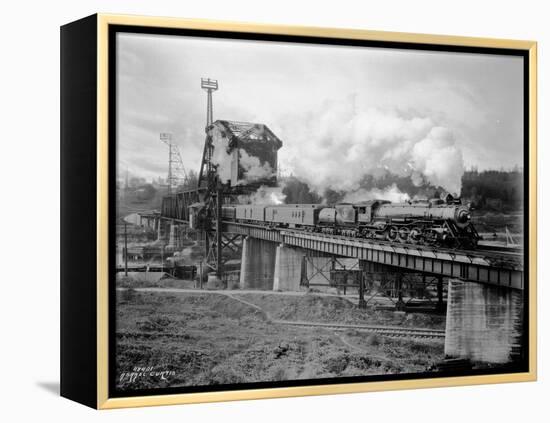 A Great Northern Railway Train on the G.N.R. Bridge across the Lake Washington Ship Canal in Ballar-Ashael Curtis-Framed Premier Image Canvas