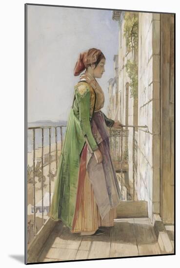 A Greek Girl Standing on a Balcony, C.1840 (W/C and Gouache over Graphite on Paper)-John Frederick Lewis-Mounted Giclee Print