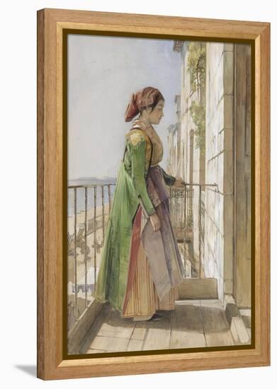 A Greek Girl Standing on a Balcony, C.1840 (W/C and Gouache over Graphite on Paper)-John Frederick Lewis-Framed Premier Image Canvas