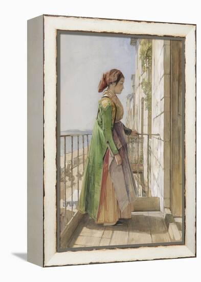 A Greek Girl Standing on a Balcony, C.1840 (W/C and Gouache over Graphite on Paper)-John Frederick Lewis-Framed Premier Image Canvas