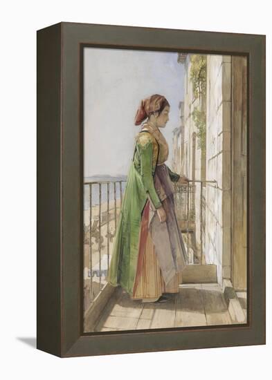 A Greek Girl Standing on a Balcony, C.1840 (W/C and Gouache over Graphite on Paper)-John Frederick Lewis-Framed Premier Image Canvas