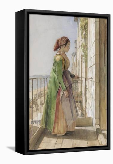 A Greek Girl Standing on a Balcony, C.1840 (W/C and Gouache over Graphite on Paper)-John Frederick Lewis-Framed Premier Image Canvas