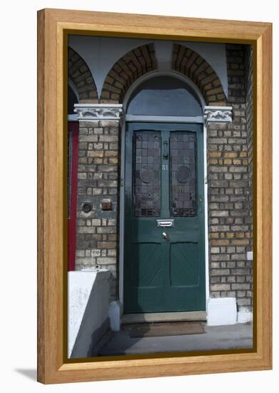 A Green Glass Front Door of a Residential House-Natalie Tepper-Framed Stretched Canvas